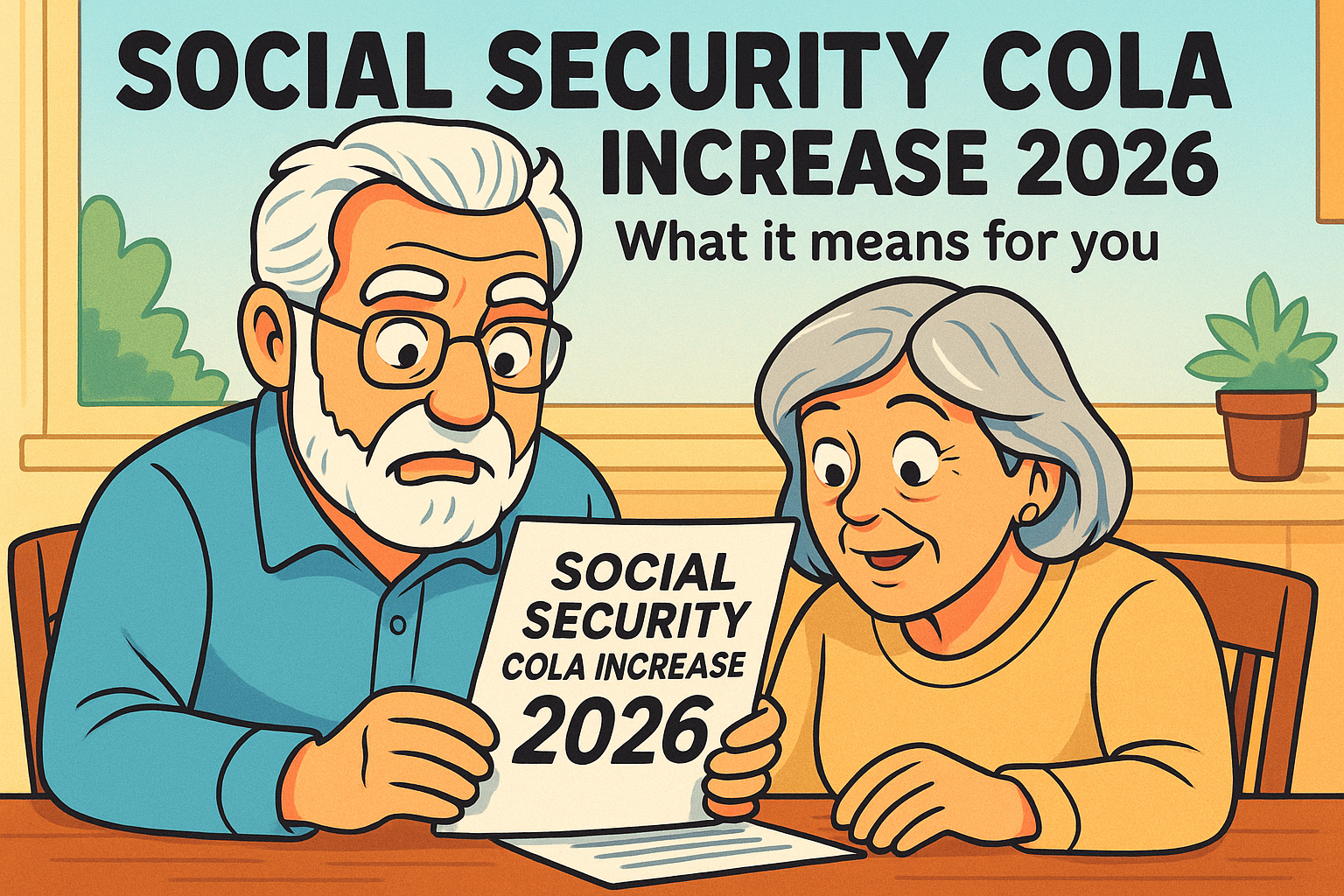 Senior couple reviewing Social Security COLA increase notice for 2026 at home