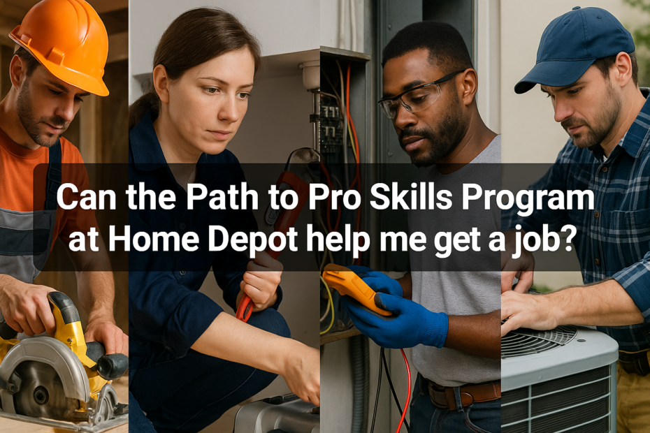 Students completing Home Depot’s free Path to Pro Skills Program online training for trades like HVAC, electrical, and plumbing