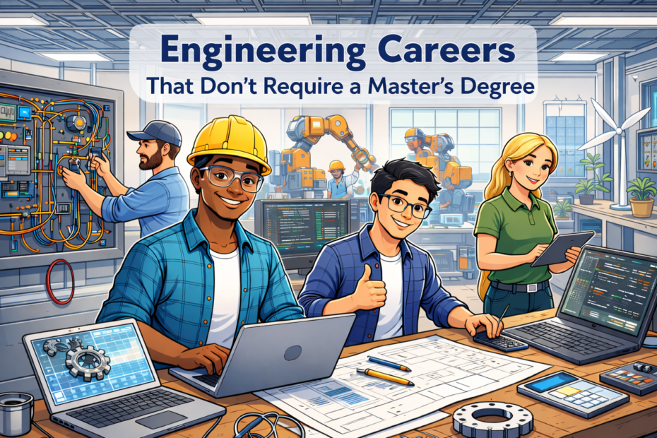 Engineers collaborating in a modern workspace without a classroom setting