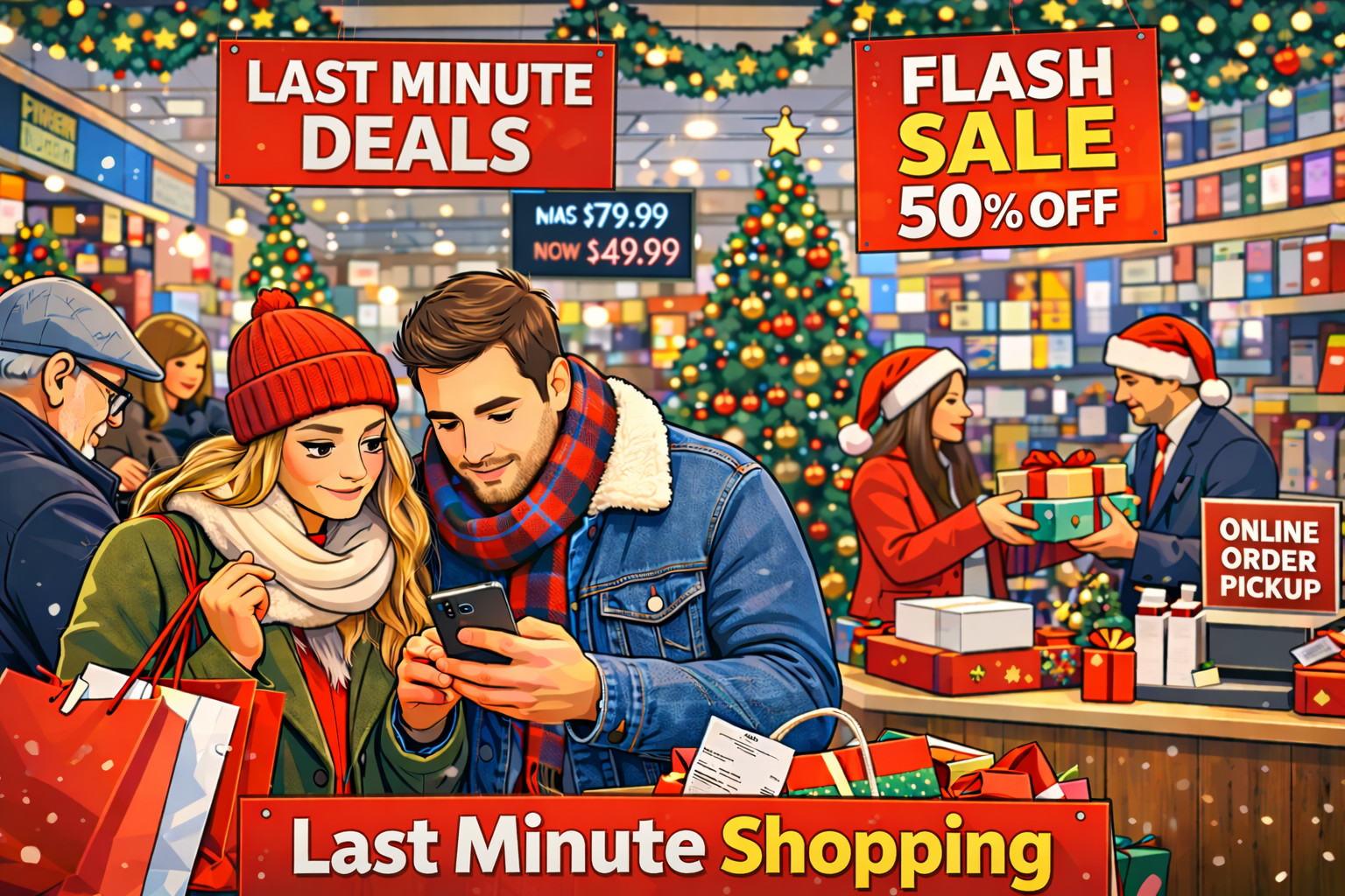 Last-minute Christmas shoppers comparing prices amid inflation and holiday sales