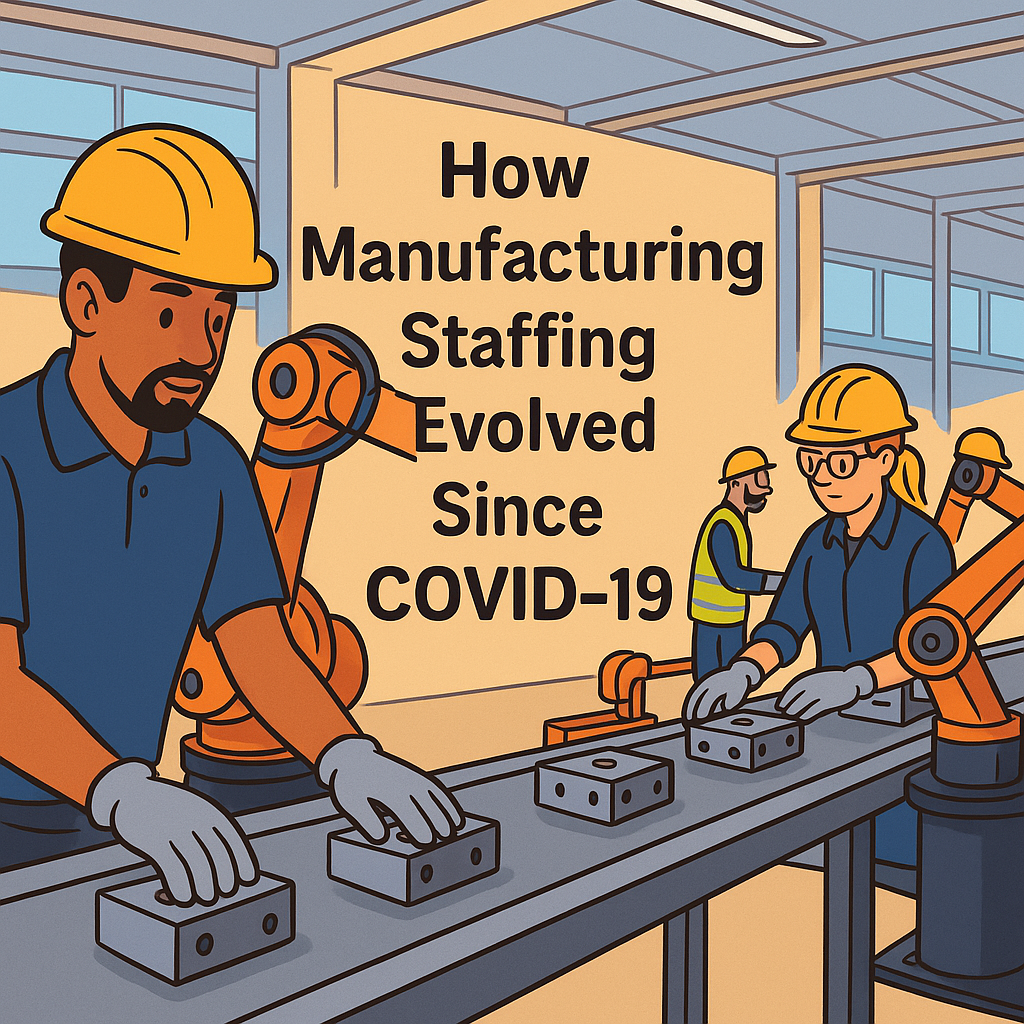 Modern manufacturing workforce operating alongside automation in a smart factory environment.