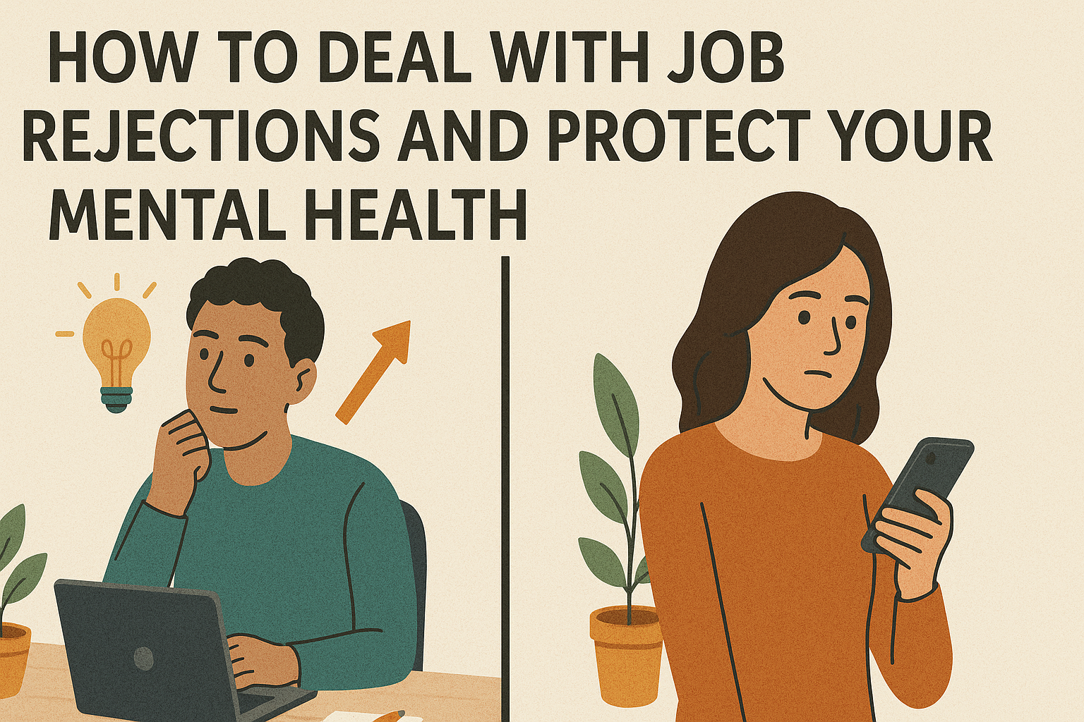 Illustration of a job seeker managing stress and staying motivated during a job search.