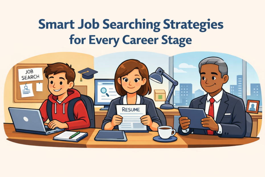 Professionals at different career stages managing a structured and focused job search