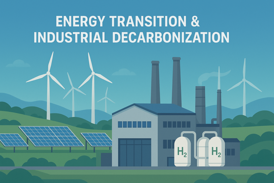 Industrial facility powered by renewable energy sources representing the global shift toward industrial decarbonization.