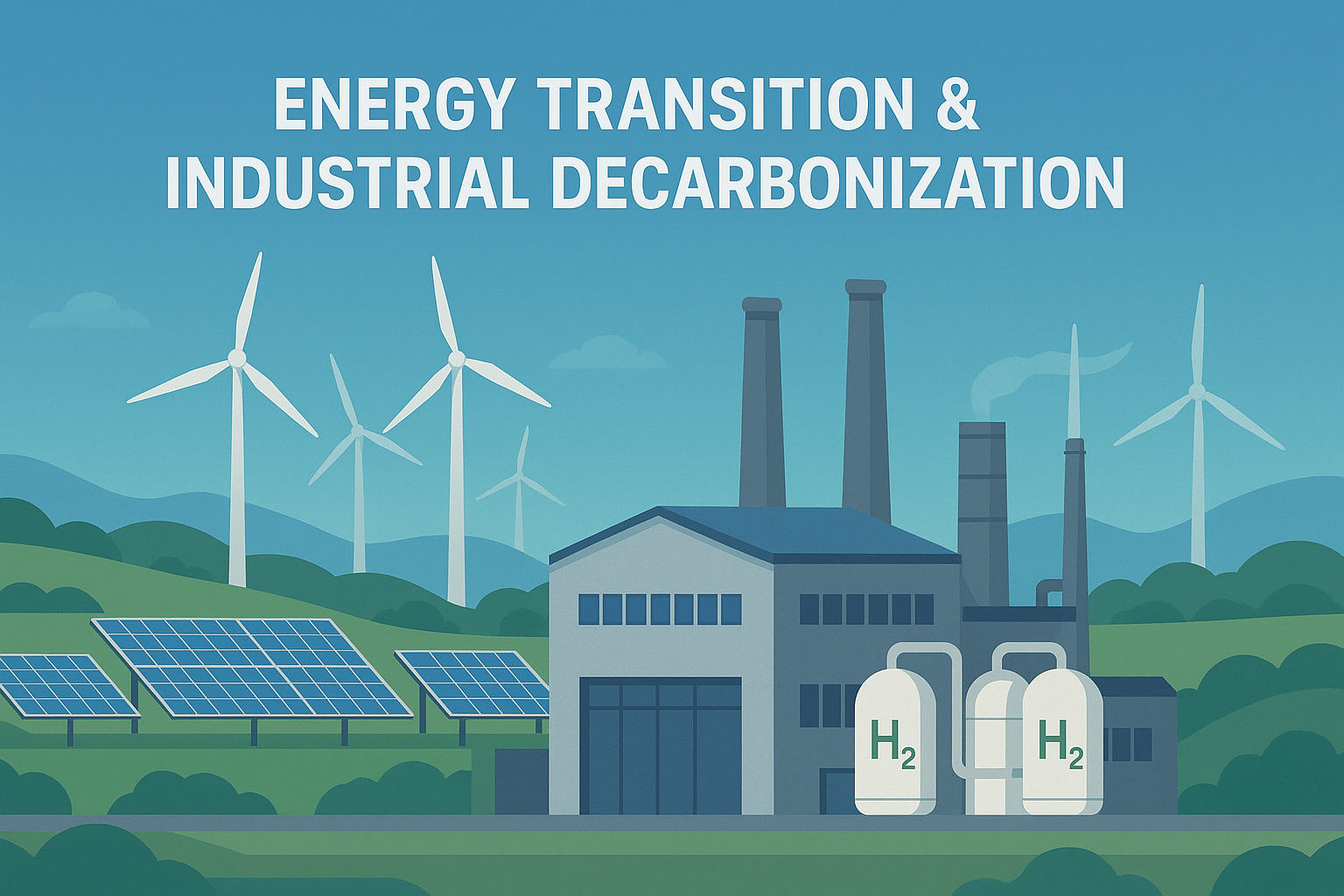 Industrial facility powered by renewable energy sources representing the global shift toward industrial decarbonization.