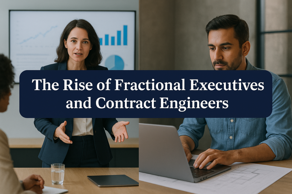 Fractional executive and contract engineer collaborating in a modern hybrid work model.