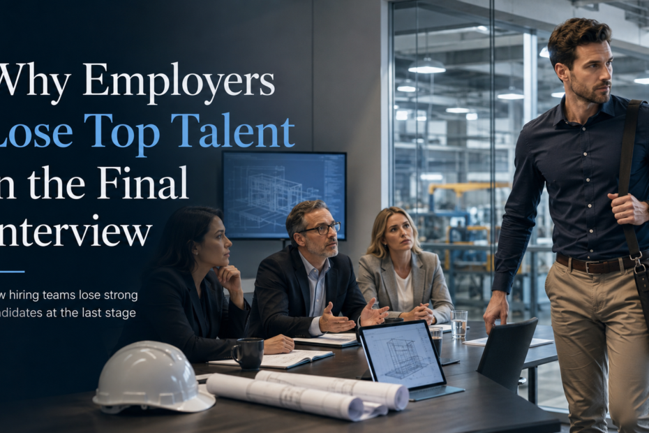 Hiring team watches a top technical candidate leave the final interview, showing how employers lose qualified talent late in the hiring process