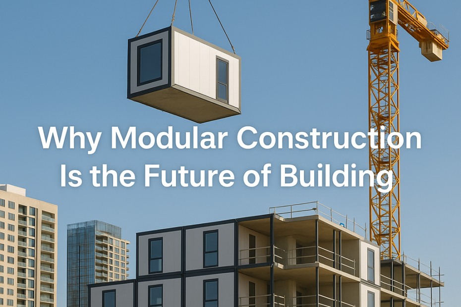 Modular construction units being installed on-site, showcasing the future of prefabricated building.